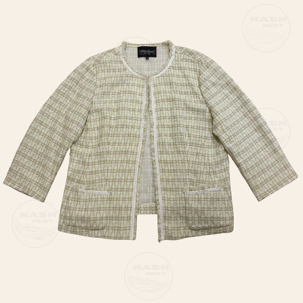 Lafayette 148 16 Tweed Blazer | Bouclé Chartreuse Plaid Career Jacket MSRP $1298